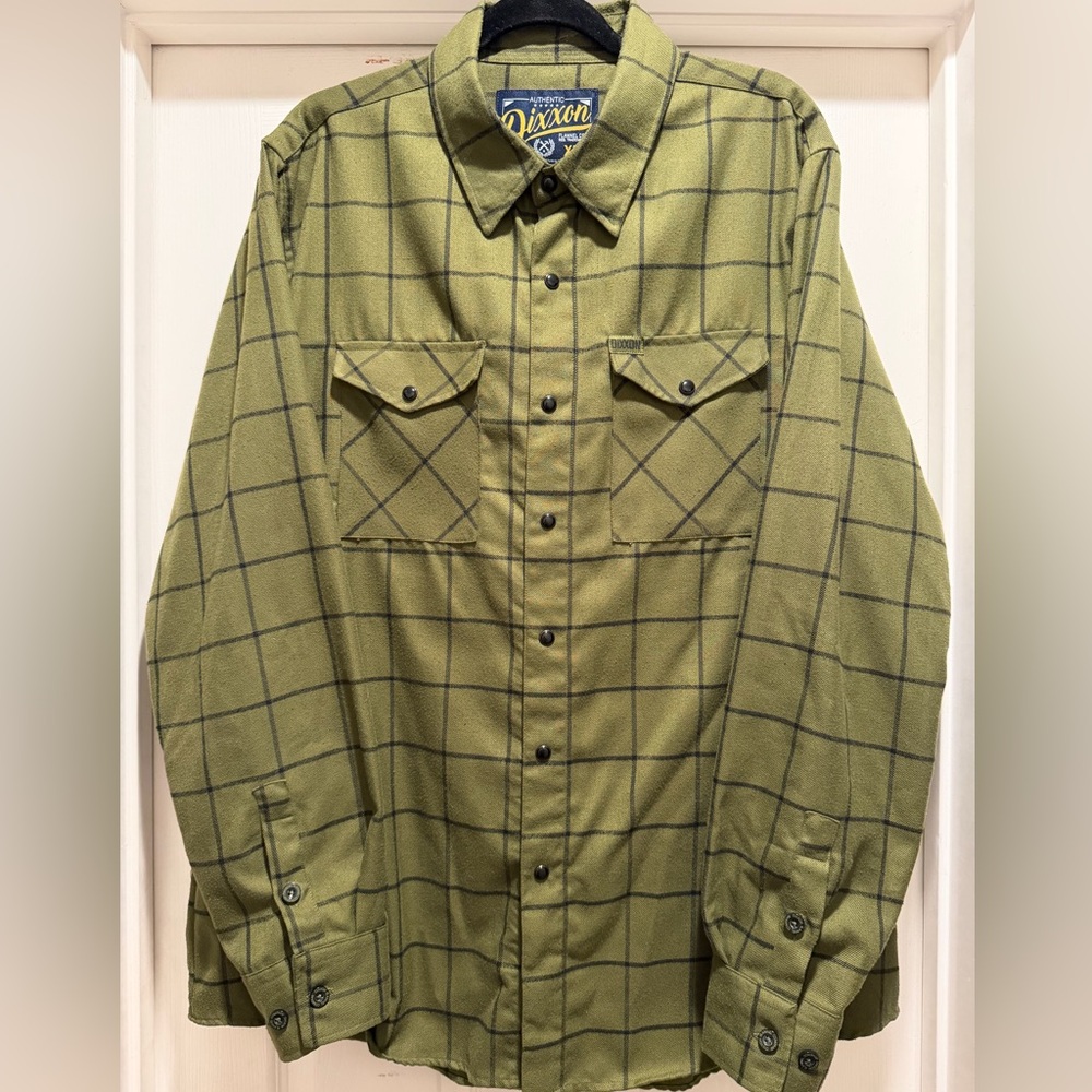 DIXXON OD Green and Black Snap Button Up Flannel Checkered Shirt Men's XL